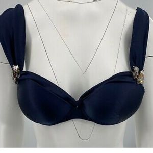 NWD I.D. Sarrieri swarovski elements navy blue satin push up bra B 75/90/34